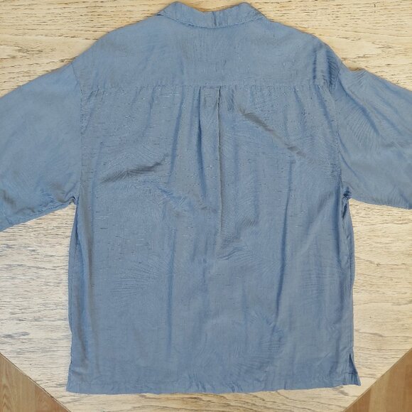 Jamaica Jaxx Men 100% silk Medium short sleeve button down blue shirt - Picture 5 of 15